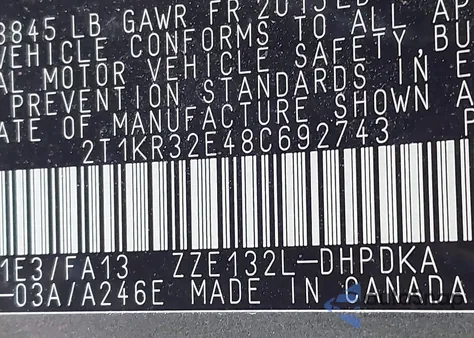 2008 Toyota Matrix z USA, uszkodzony, nr VIN 2T1KR32E48C692743